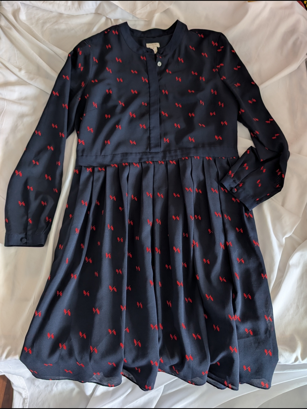 J. Crew Navy Dress with Red Bow Print